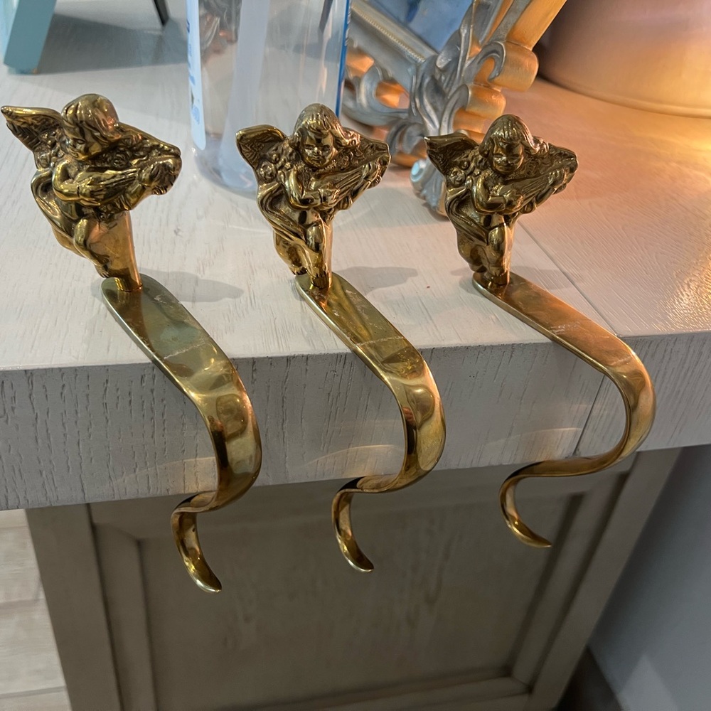 Gold Angel Mantel Hooks - Decorative Wall/Stocking Hangers
